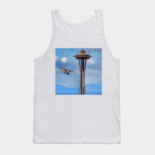 Seaplane landing past the Seattle Space Needle Tank Top